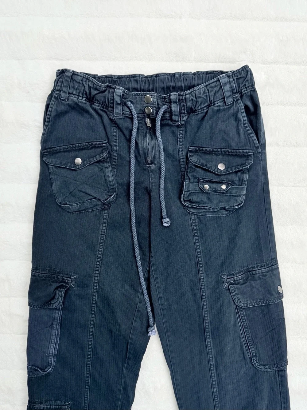 Free People Tahiti Cargo Pants Black Utility Drawstring Relaxed Fit S - Picture 6 of 12